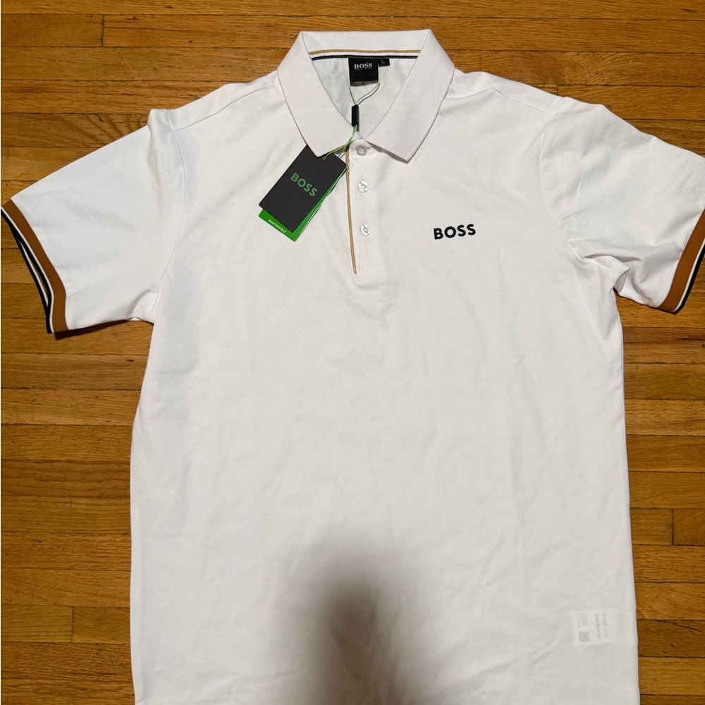 Boss White Polo Shirt with Black Accents